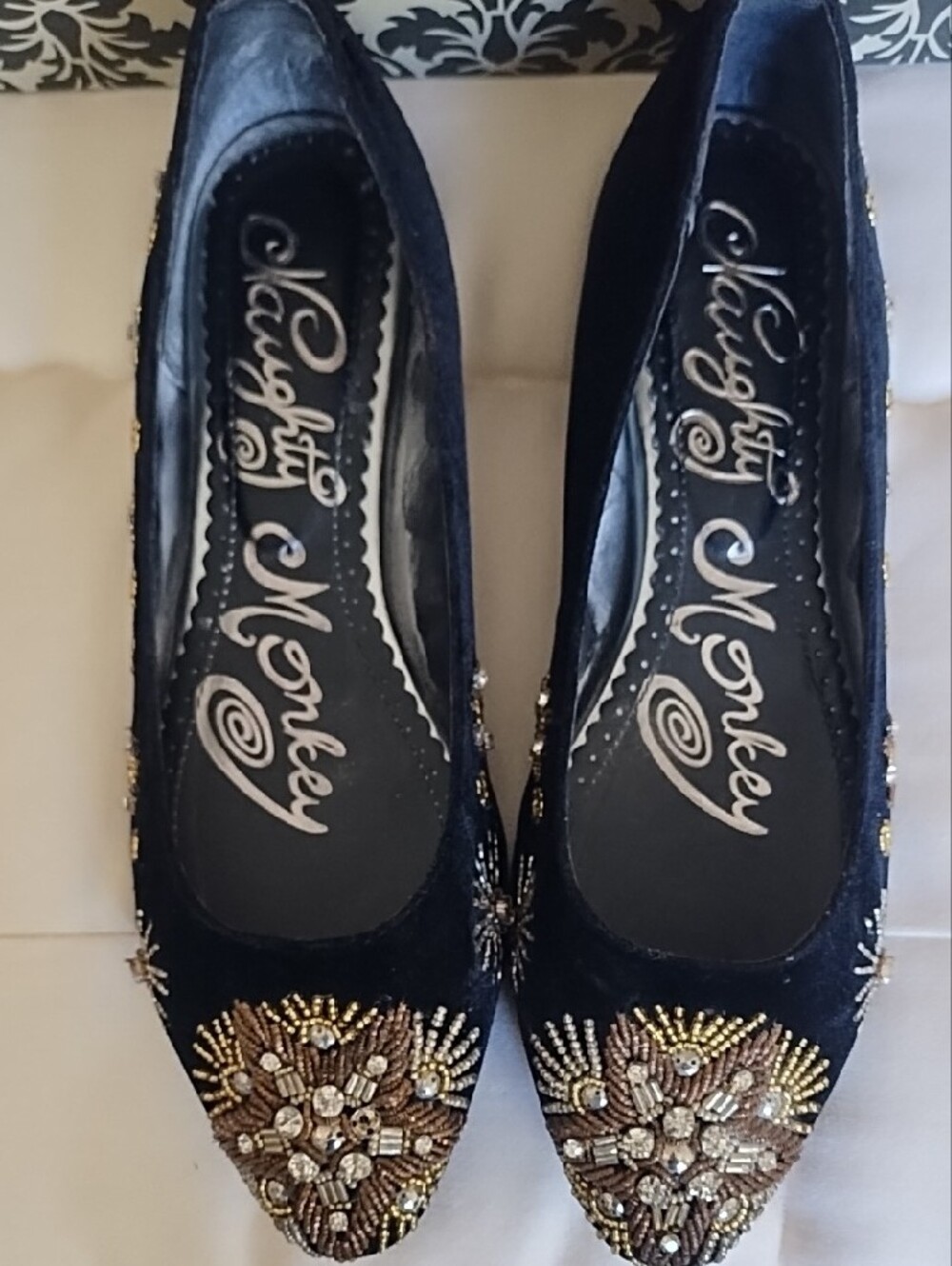 naughty monkey Black Embellished Pointed-Toe Flats